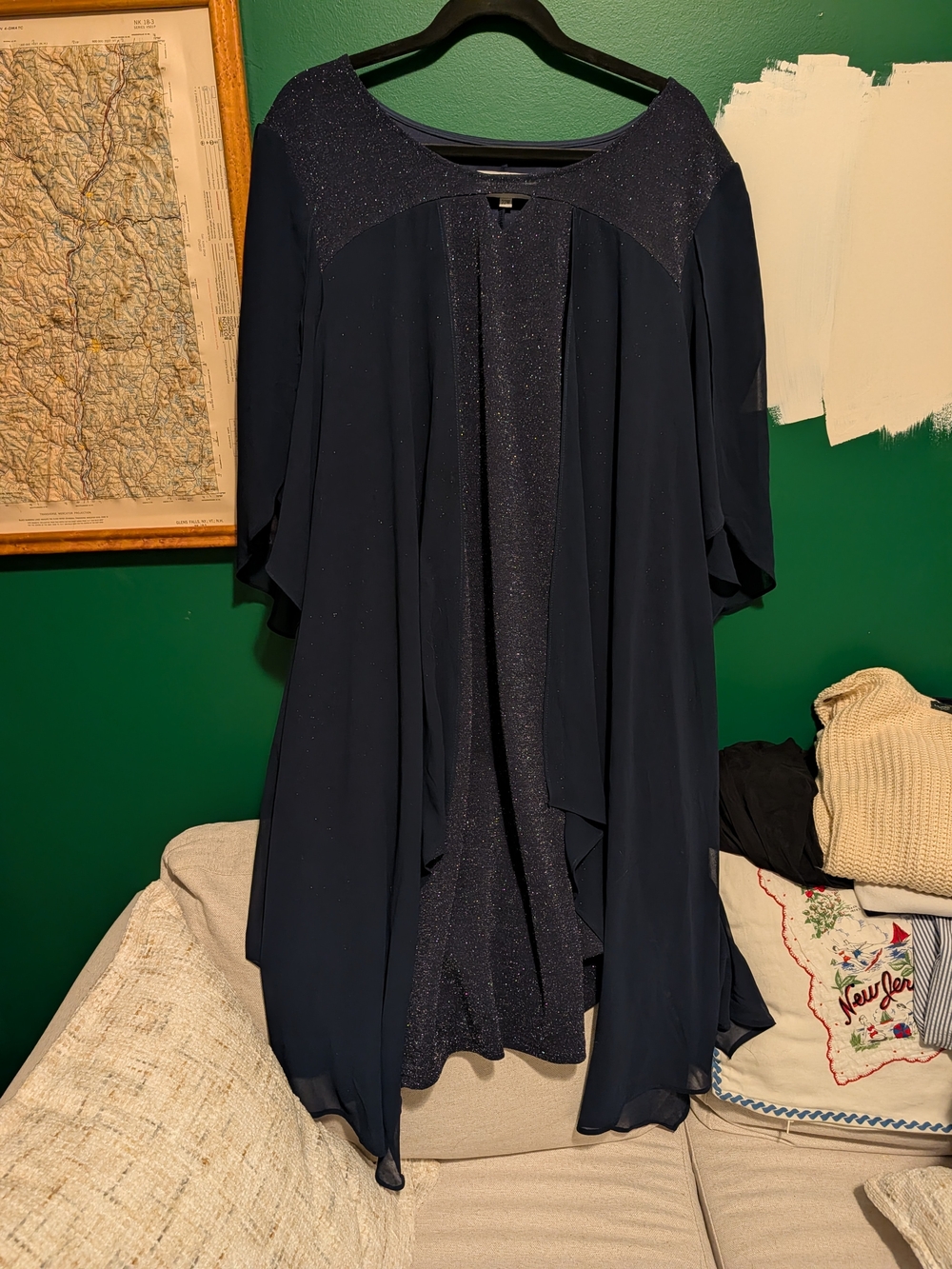 Women's Navy Sparkle Open-Front Shrug